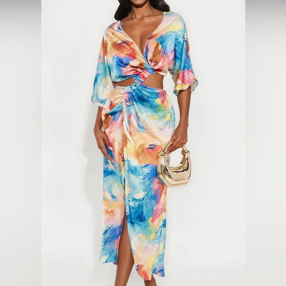 Fashion Nova Blue and Pink Dress